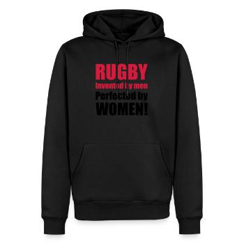 women_02 - Männer Premium Bio Hoodie - Schwarz - Vorne - Nico (187cm)