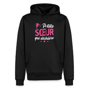 petite sœur qui déchire - Sweat à capuche Premium bio Homme - noir - Devant - Nico (187cm)
