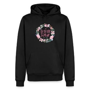 Grande Soeur Annonce de Grossesse Cadeau Naissance - Sweat à capuche Premium bio Homme - noir - Devant - Nico (187cm)