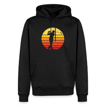 Golf und Golfer vor sportlichem Sonnenuntergang - Männer Premium Bio Hoodie - Schwarz - Vorne - Nico (187cm)