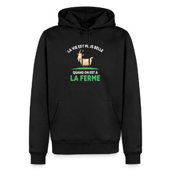 Le Vie Est Belle Quand On Est à La Ferme Chèvres - Sweat à capuche Premium bio Homme - noir - Devant - Nico (187cm)