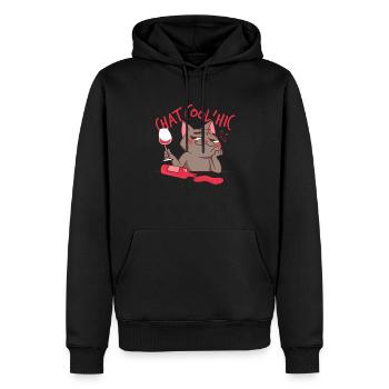 Le Chat Cool Alcoolique | Humour | Idée Cadeau - Sweat à capuche Premium bio Homme - noir - Devant - Nico (187cm)