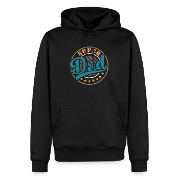 Papa super papa Fête des pères - Sweat à capuche Premium bio Homme - noir - Devant - Nico (187cm)