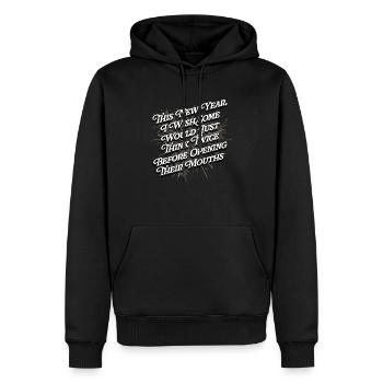 Denken Sie zweimal darüber nach, um ihren Mund zu - Männer Premium Bio Hoodie - Schwarz - Vorne - Nico (187cm)