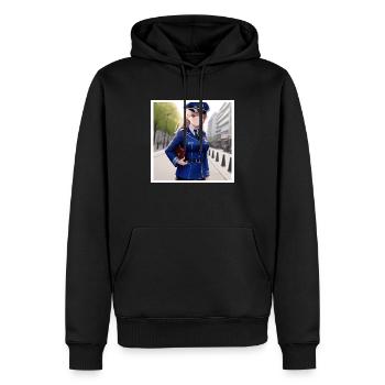 Mädchen in Militäruniform in der Stadt - Männer Premium Bio Hoodie - Schwarz - Vorne - Nico (187cm)