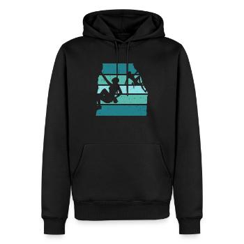 Frauen Klettern vor Vintage Sunset Hintergrund - Männer Premium Bio Hoodie - Schwarz - Vorne - Nico (187cm)