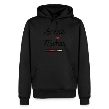 Tee-shirt Bientôt maman - Mère enceinte - Sweat à capuche Premium bio Homme - noir - Devant - Nico (187cm)