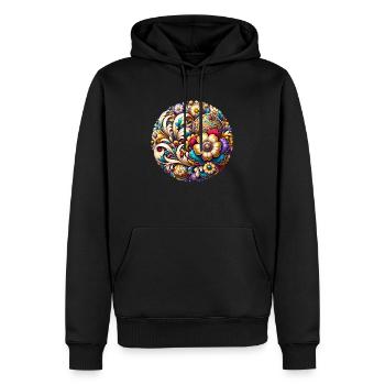 oval floral bleu et rose inspiré d'art russe - Sweat à capuche Premium bio Homme - noir - Devant - Nico (187cm)