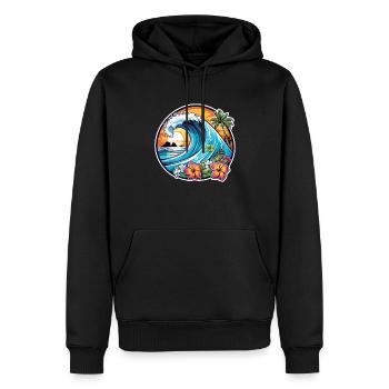 surf plage palmier soleil vacances - Sweat à capuche Premium bio Homme - noir - Devant - Nico (187cm)