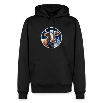 Kuh in Winterlandschaft - Männer Premium Bio Hoodie - Schwarz - Vorne - Nico (187cm)