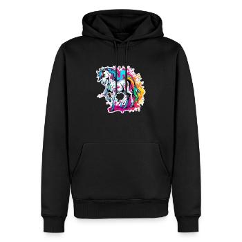 Pony / Pferd / Tier / reiten / Mähne / Stall - Männer Premium Bio Hoodie - Schwarz - Vorne - Nico (187cm)