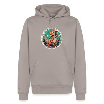Cartoon Dinosaur - Men’s Premium Organic Hoodie - taupe - Front - Nico (187cm)