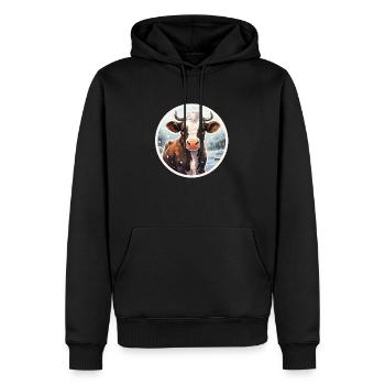Rindkälbchen im Winter - Männer Premium Bio Hoodie - Schwarz - Vorne - Nico (187cm)