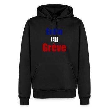 Enfin en grève - Sweat à capuche Premium bio Homme - noir - Devant - Nico (187cm)
