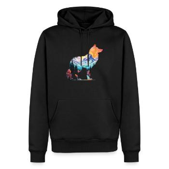 Silhouette de loup paysage art déco - Sweat à capuche Premium bio Homme - noir - Devant - Nico (187cm)