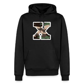 lettre X camouflage militaire-idée cadeau - Sweat à capuche Premium bio Homme - noir - Devant - Nico (187cm)