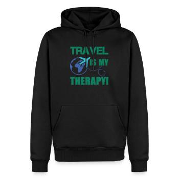 travel therapy - Männer Premium Bio Hoodie - Schwarz - Vorne - Nico (187cm)