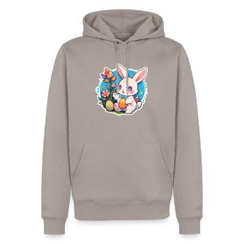 Lapin de Pâques assis avec des œufs de Pâques - Sweat à capuche Premium bio Homme - taupe - Devant - Nico (187cm)