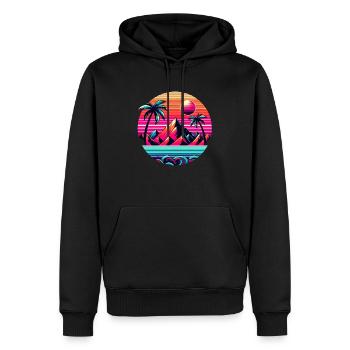 Retro neon palm tree - Men’s Premium Organic Hoodie - black - Front - Nico (187cm)
