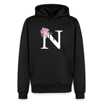 Lila Blumenbuchstabe n - Männer Premium Bio Hoodie - Schwarz - Vorne - Nico (187cm)