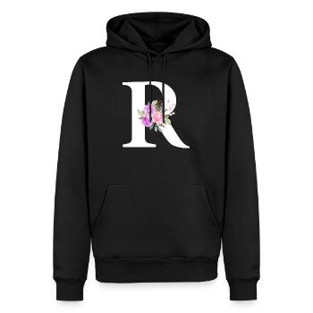 Lila Blumenbuchstabe R - Männer Premium Bio Hoodie - Schwarz - Vorne - Nico (187cm)