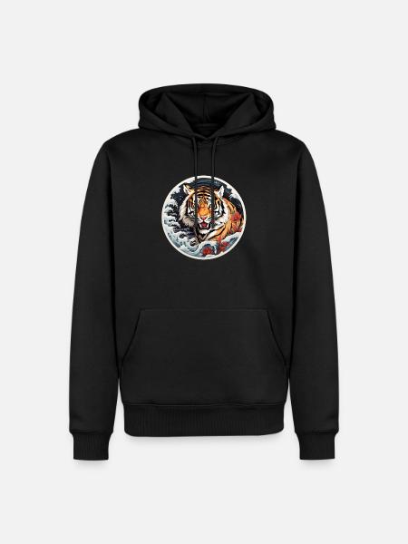 Tiger in einer kalten Winternacht - Männer Premium Bio Hoodie - Schwarz