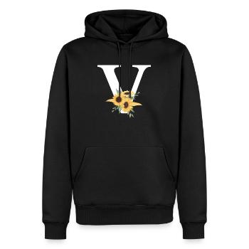 Buchstabe v blumige Sonnenblume - Männer Premium Bio Hoodie - Schwarz - Vorne - Nico (187cm)