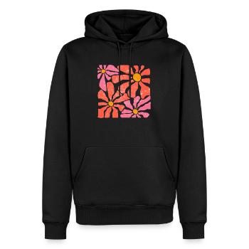 Fleurs groovy rétro rose et orange - Sweat à capuche Premium bio Homme - noir - Devant - Nico (187cm)