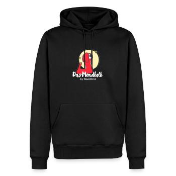 Le logo veau lune en blanc - Sweat à capuche Premium bio Homme - noir - Devant - Nico (187cm)