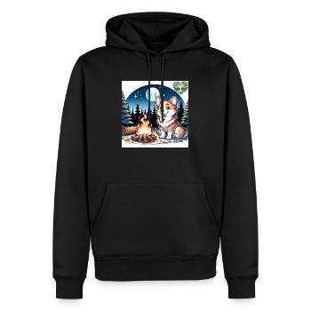 Corgi am Lagerfeuer in der Nacht - Männer Premium Bio Hoodie - Schwarz - Vorne - Nico (187cm)