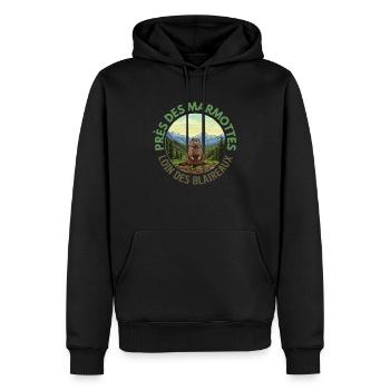Montagnes Marmotte Nature - Sweat à capuche Premium bio Homme - noir - Devant - Nico (187cm)