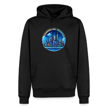 Stadt Nachtschimmer - Männer Premium Bio Hoodie - Schwarz - Vorne - Nico (187cm)