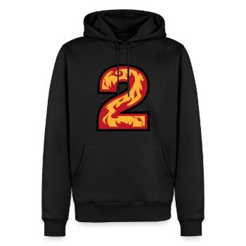 Nummer 2 mit Flammen - Zahl zwei mit Feuer 🔥 - Männer Premium Bio Hoodie - Schwarz - Vorne - Nico (187cm)