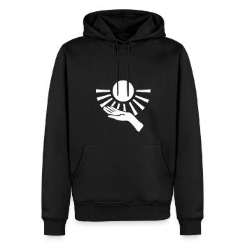 Mains Soleil - Sweat à capuche Premium bio Homme - noir - Devant - Nico (187cm)