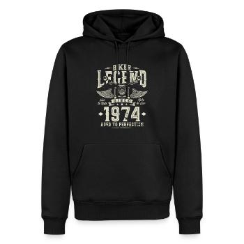 Légende des motards depuis 1974 - Sweat à capuche Premium bio Homme - noir - Devant - Nico (187cm)