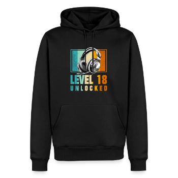 18. Geburtstag Junge Video Gamer Level 18 Unlocked - Männer Premium Bio Hoodie - Schwarz - Vorne - Nico (187cm)