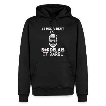 Mec Barbu et De Bordeaux Humour Rugby - Sweat à capuche Premium bio Homme - noir - Devant - Nico (187cm)