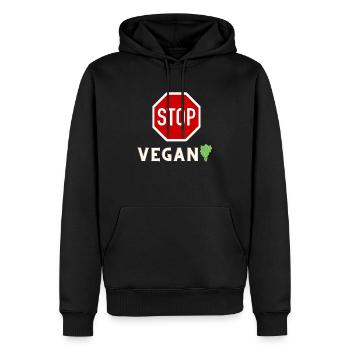 STOP VEGAN - Männer Premium Bio Hoodie - Schwarz - Vorne - Nico (187cm)
