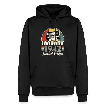 Janvier 1942 Vintage Anniversaire Rétro Cadeau - Sweat à capuche Premium bio Homme - noir - Devant - Nico (187cm)