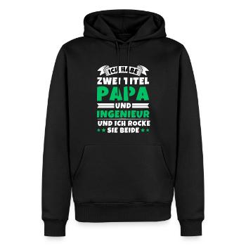 Ich habe 2 Titel Papa und Ingenieur - Männer Premium Bio Hoodie - Schwarz - Vorne - Nico (187cm)