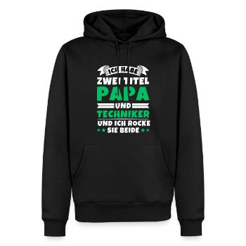 Ich habe 2 Titel Papa und Techniker - Männer Premium Bio Hoodie - Schwarz - Vorne - Nico (187cm)