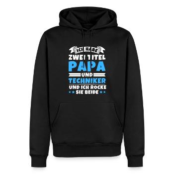 Ich habe 2 Titel Papa und Techniker - Männer Premium Bio Hoodie - Schwarz - Vorne - Nico (187cm)