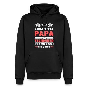 Ich habe 2 Titel Papa und Techniker - Männer Premium Bio Hoodie - Schwarz - Vorne - Nico (187cm)