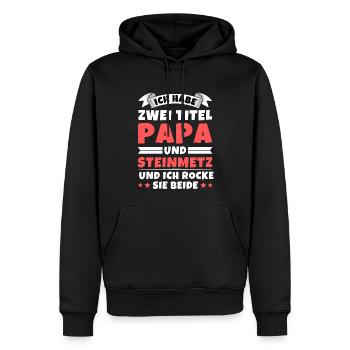 Ich habe 2 Titel Papa und Steinmetz - Männer Premium Bio Hoodie - Schwarz - Vorne - Nico (187cm)
