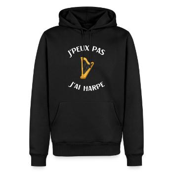 Harpe humour harpiste homme femme - Sweat à capuche Premium bio Homme - noir - Devant - Nico (187cm)