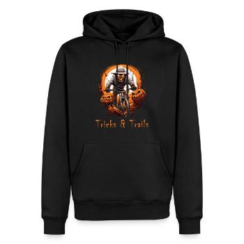Mountainbike Halloween Tricks and Trails Pumpkin - Men’s Premium Organic Hoodie - black - Front - Nico (187cm)