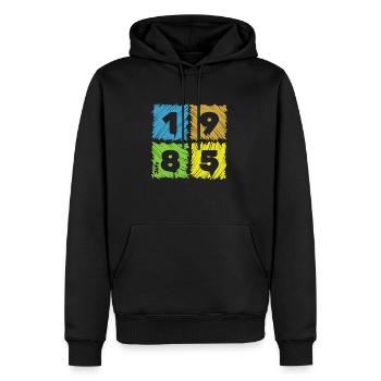 40. Geburtstag Farbige Patches since 07/1985 - Männer Premium Bio Hoodie - Schwarz - Vorne - Nico (187cm)