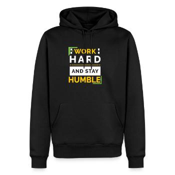 Work Hard And Stay Humble - Männer Premium Bio Hoodie - Schwarz - Vorne - Nico (187cm)