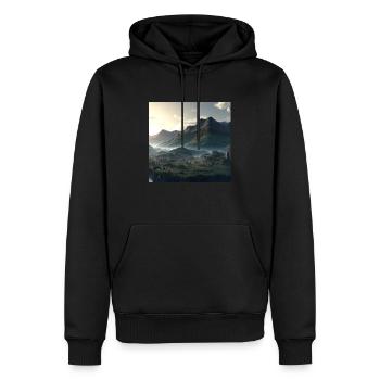 Beautiful mountain landscape in the fog - Men’s Premium Organic Hoodie - black - Front - Nico (187cm)