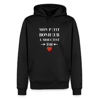 mon petit bonheur à moi cadeau saint valentin - Sweat à capuche Premium bio Homme - noir - Devant - Nico (187cm)